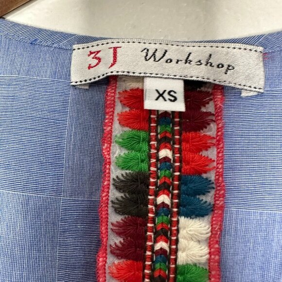 3J Workshop Johnny Was Tunic Top XS Blue Floral Butterflies - Picture 5 of 12